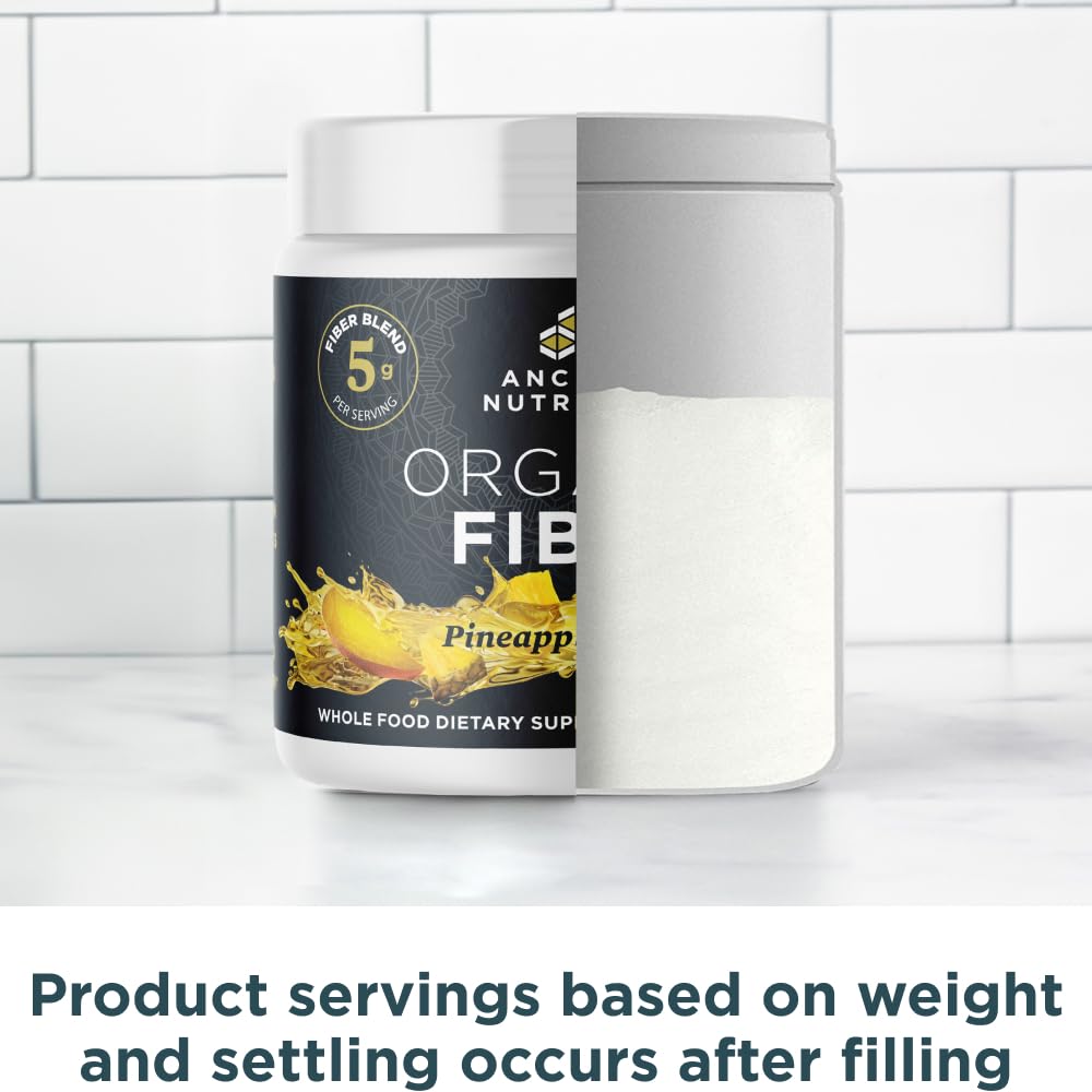 Ancient Nutrition Organic Fiber Powder, Pineapple Mango, Soluble Fiber from Acacia & Konjac Root, Supports Digestive Health, Reduces Bloating, 6.4 oz