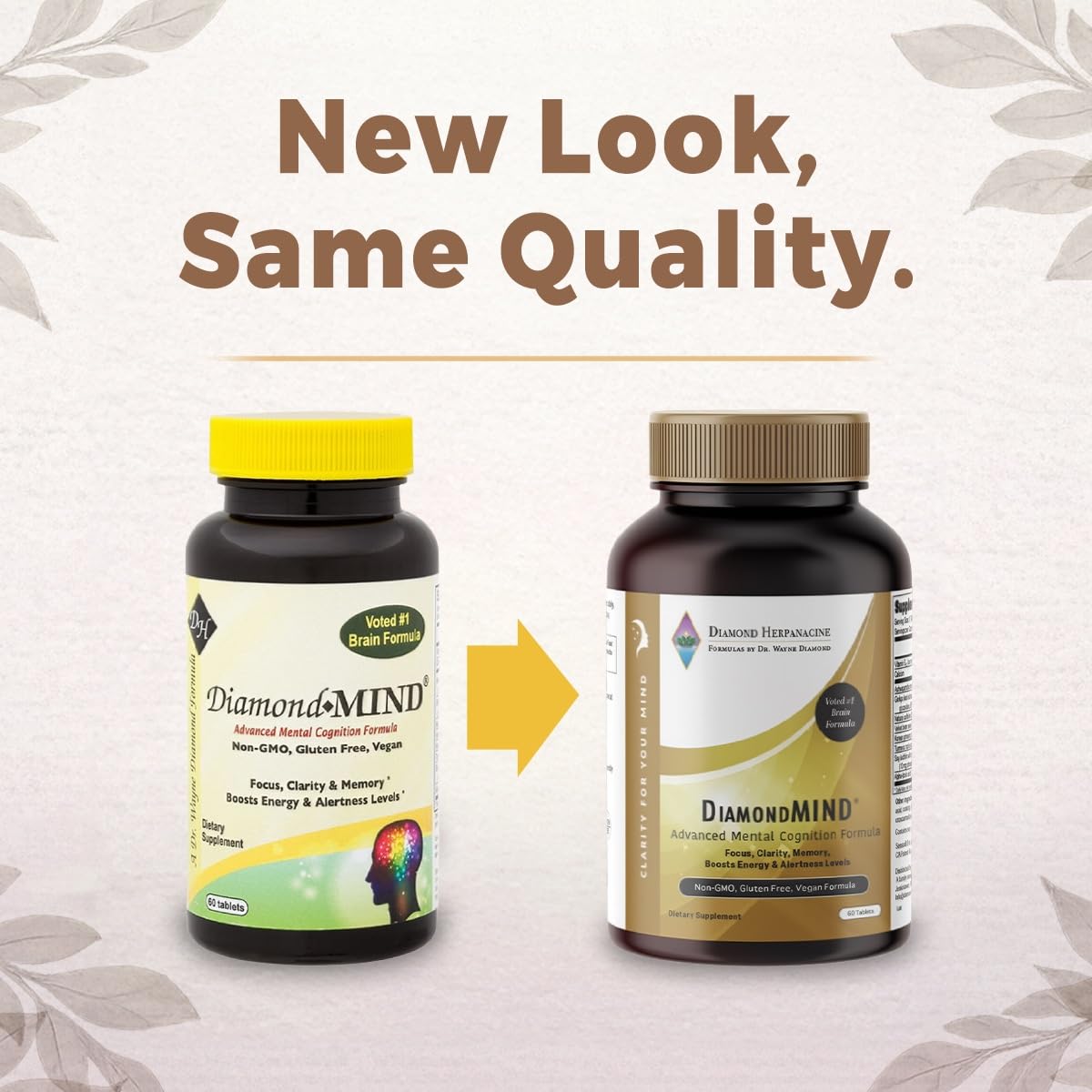 DiamondMIND Brain Support Supplement - Natural Formula for Mental Energy & Cognitive Function - Focus, Clarity, and Memory Supplement - Less Mental Stress - Vegan, Gluten-Free, Dairy-Free - (60 Count) HerpanacineAu supplements