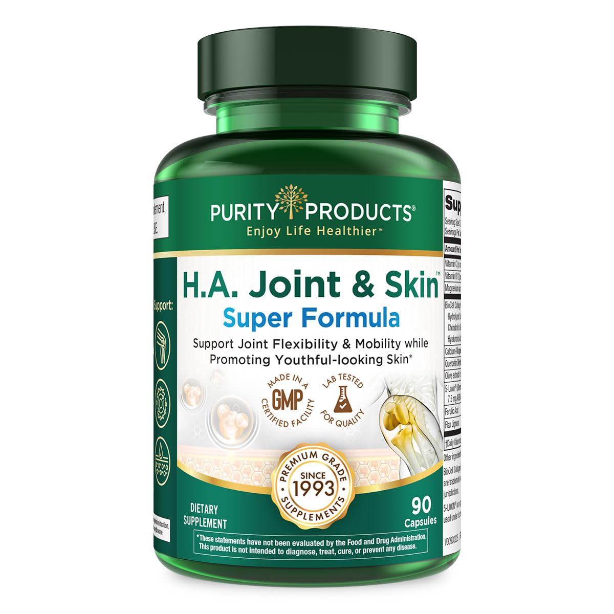 Purity Products H.A. Joint and Skin Super Formula Biocell Collagen w/Hyaluronic Acid Supports Healthy Joint Flexibility, Healthy Synovial Fluid, and Lubrication - 5-Loxin - 90 Capsules (1) Purity ProductsAu supplements