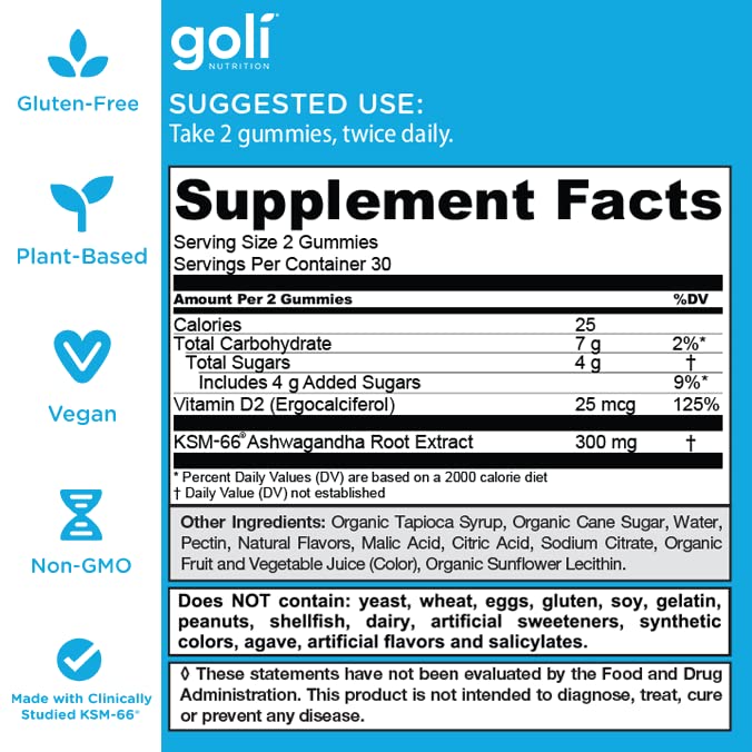 Goli Ashwagandha & Vitamin D Gummy - 300 Count - Mixed Berry, KSM-66, Vegan, GoliAu supplements