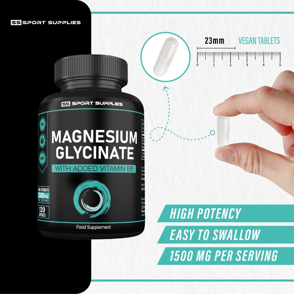 Magnesium Glycinate Supplements & Vitamin B6 - 120 High Strength Capsules SS Sport SuppliesUS supplements