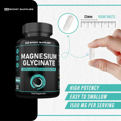 Magnesium Glycinate Supplements & Vitamin B6 - 120 High Strength Capsules SS Sport SuppliesUS supplements