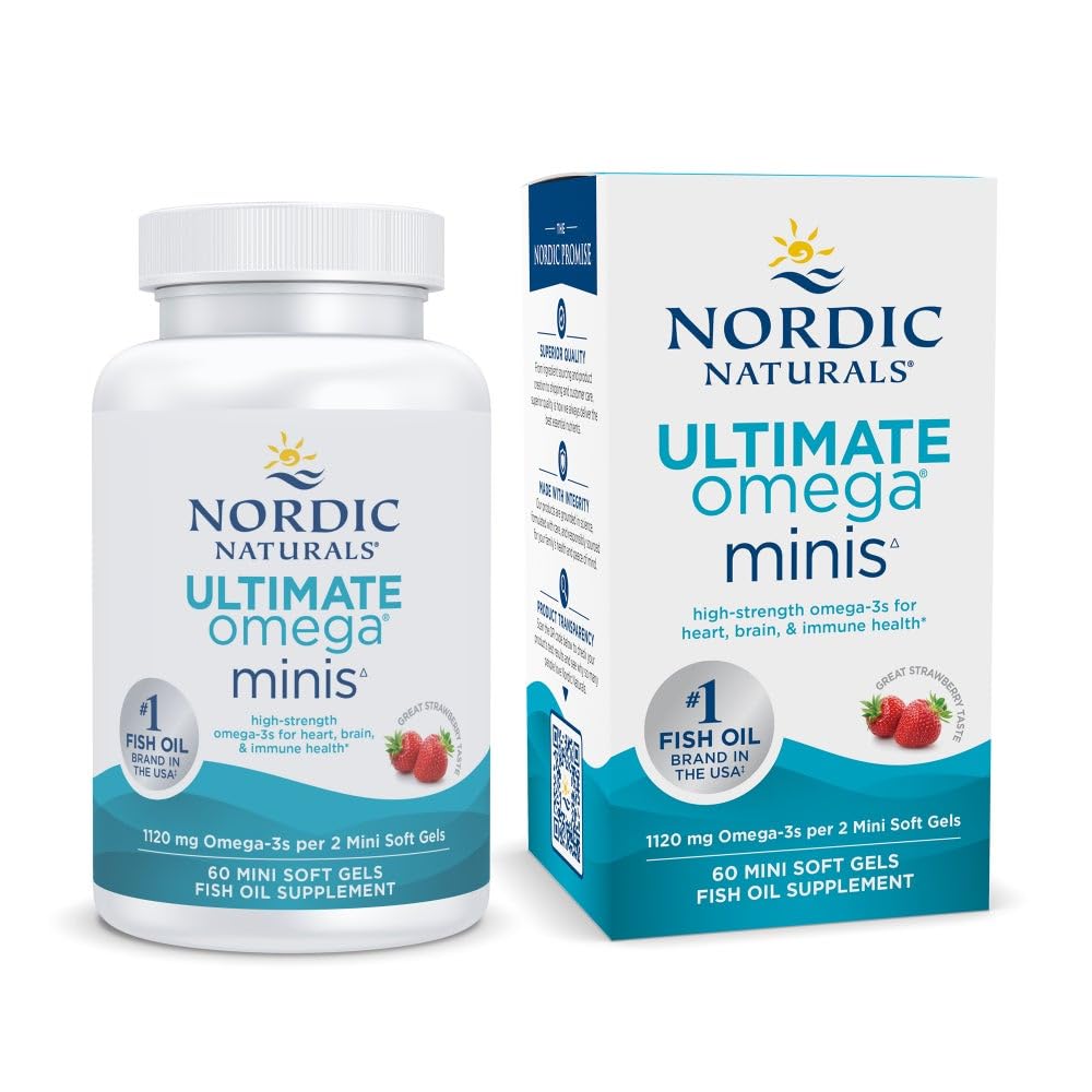 Nordic Naturals Ultimate Omega Minis, Strawberry Flavor - 60 Minis Soft Gels - 1120 mg Omega-3 - High-Potency Fish Oil Supplement - EPA & DHA - Promotes Brain & Heart Health - 30 Servings Nordic NaturalsAu supplements