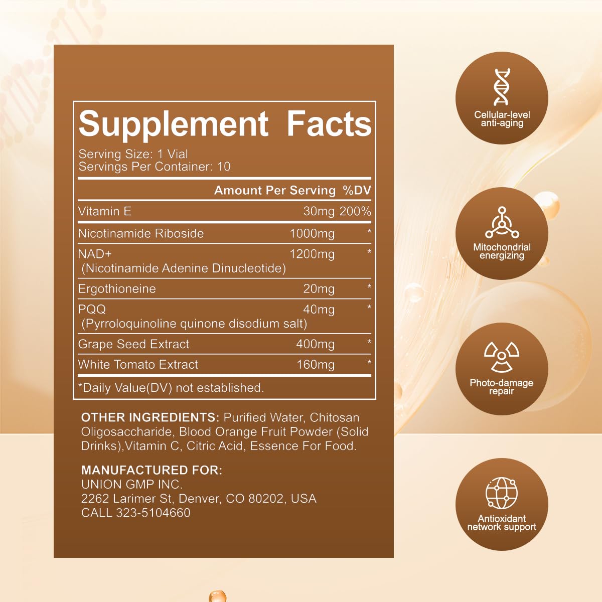 Perseek NAD+ 1200mg Liquid Supplement with Nicotinamide Riboside, PQQ & Grape Seed Extract for Cellular Vitality, Energy Metabolism & Antioxidant Support – 10 Liquid Vials PerseekAu supplements