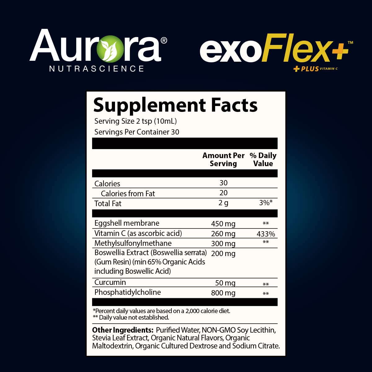 Aurora Nutrascience Micro-Pack Liposomal exoFlex+ with Vitamin C, Supports Joint Flexibility & Function, BiovaFlex Eggshell Membrane, Curcumin & Boswellia, Strwaberry Flavor, 30 Servings, 10 fl oz Vida LifescienceAu supplements