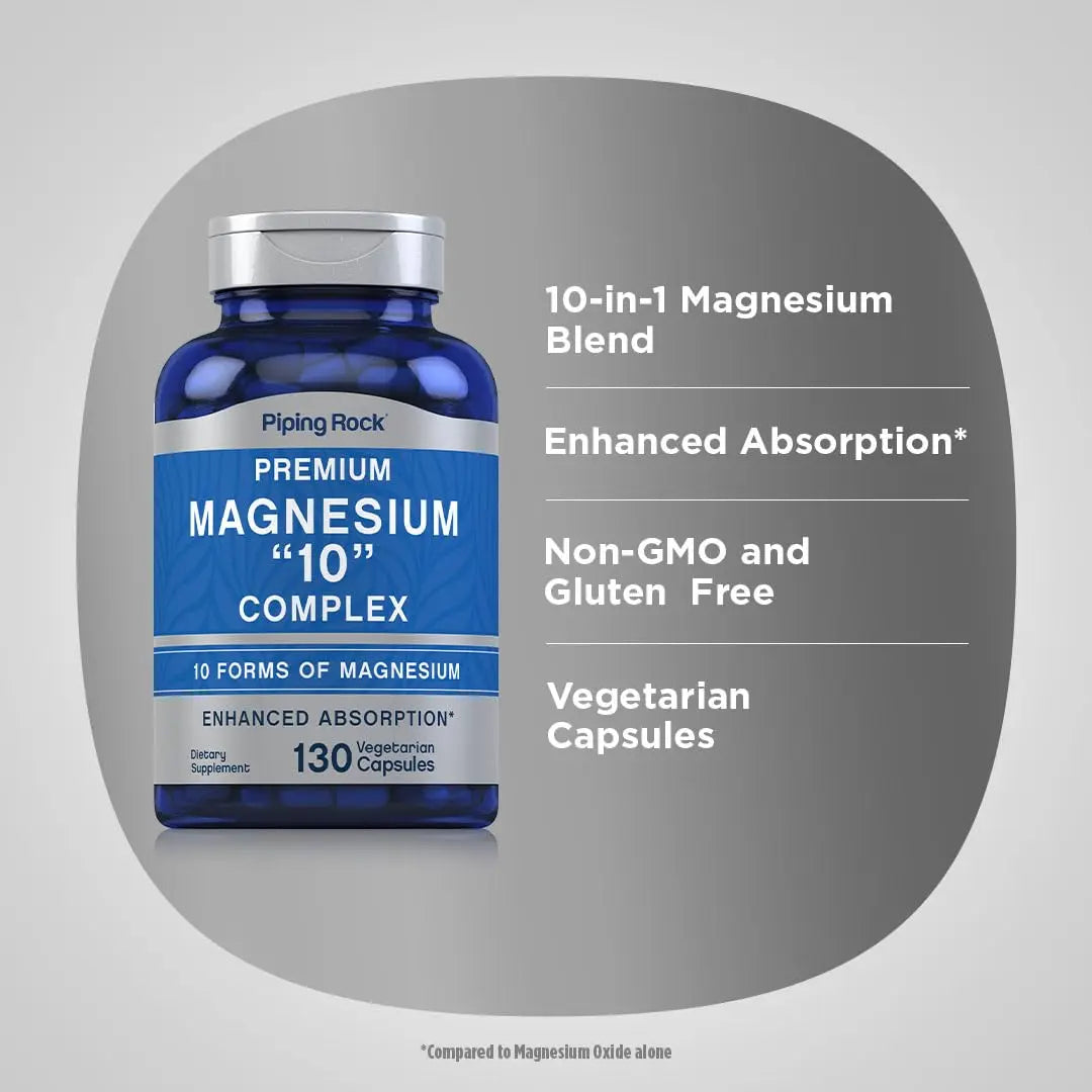 Piping Rock Magnesium 10 in One Complex | 130 Capsules | Supplement for Men and Women | Vegetarian, Non-GMO, Gluten Free Piping Rocknz supplements