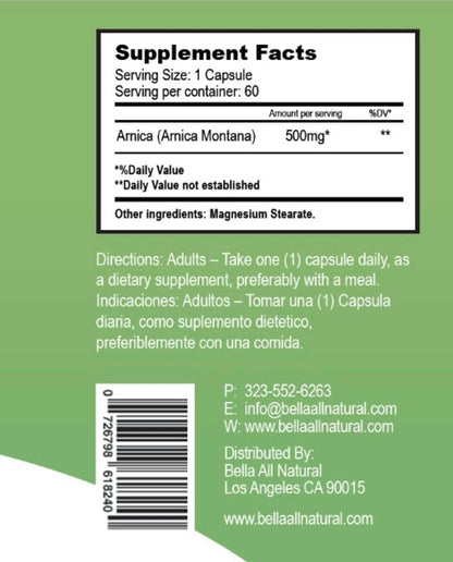 Bella All Natural Arnica Capsules 500 mg, 60 Count Bella All NaturalUS supplements
