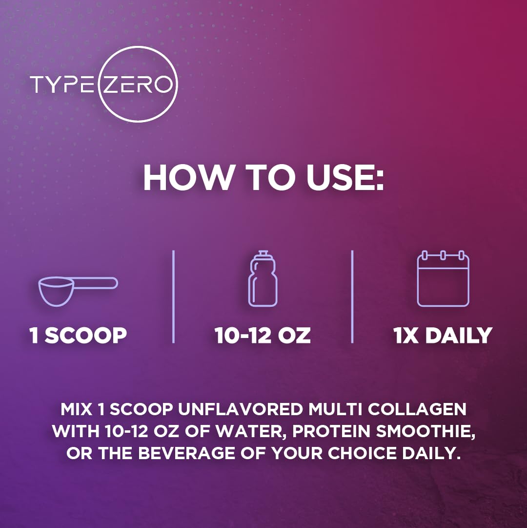 Type Zero Multi Collagen Powder 30 Servings (Unflavored) - Types I, II, III, V, & X Collagen Peptides + Hyaluronic Acid, VIT C, Biotin Type ZeroUS supplements