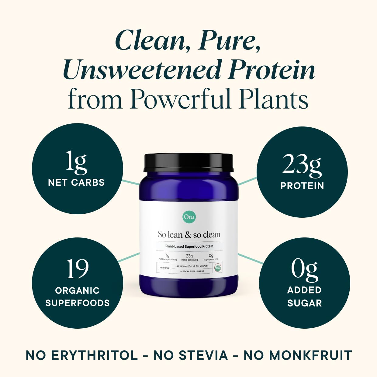 Ora Organic Vegan Protein Powder - 23g Plant Based Pea Protein Unflavored Ora OrganicUS supplements