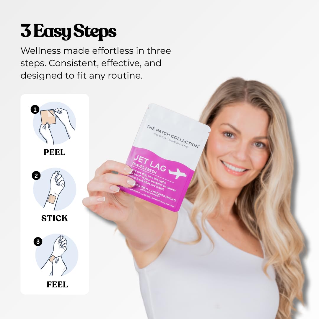 The Patch Collection® - Jet Lag Patch for Day & Night Time Zone Changes | Melatonin, Valerian Root, Passion Flower, Magnesium, Vitamin B1, B2, B3, Turmeric | 100% Natural & Vegan (Pack of 4) The Patch CollectionAu supplements