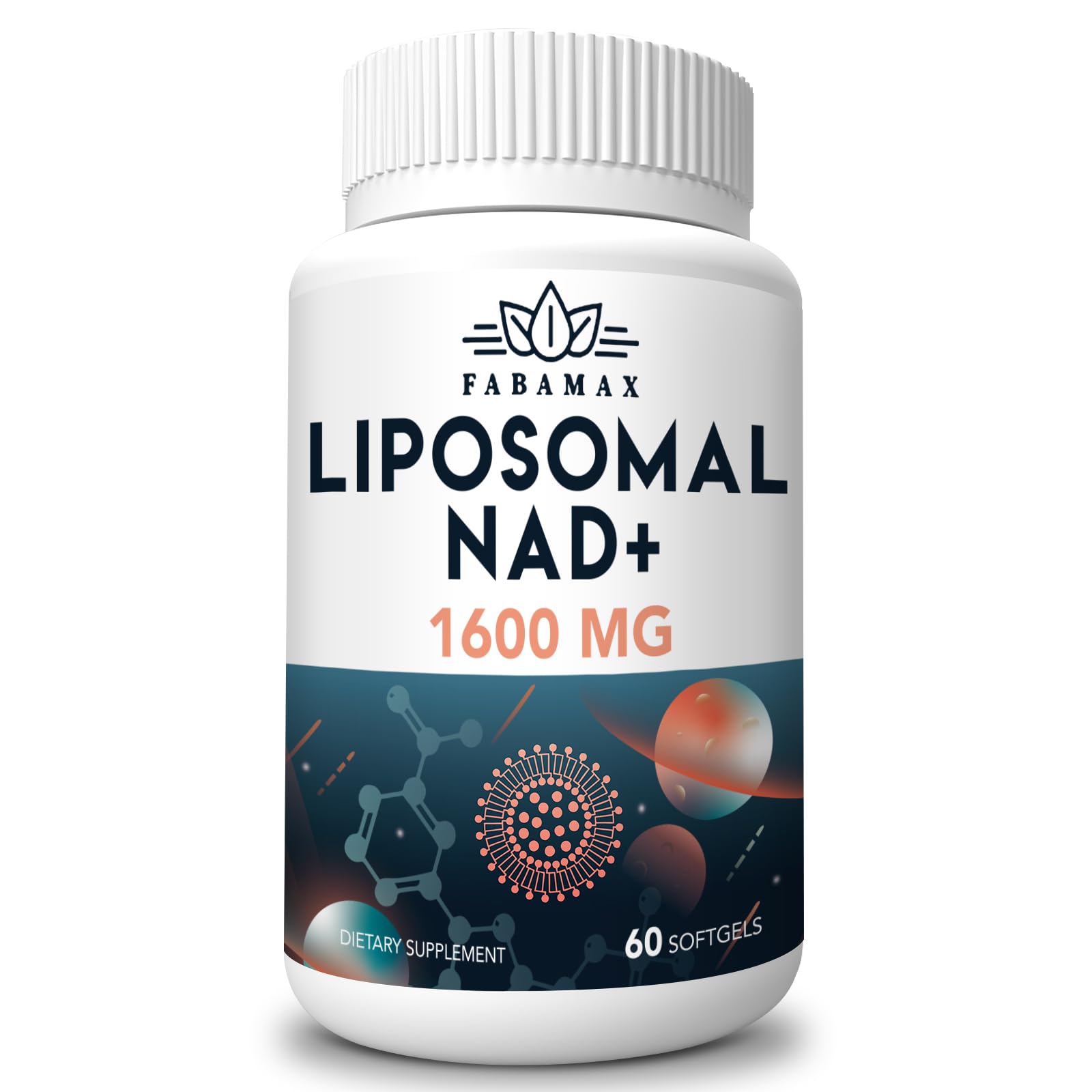 Fabamax 1600 mg Liposomal NAD Supplement, 98% Pure NAD+ Supplement, Superior Absorption, Alternative to Nicotinamide Riboside or NADH to Boost NAD+ for Aging Defense, Energy, Longevity,60 Softgels FabamaxAu supplements