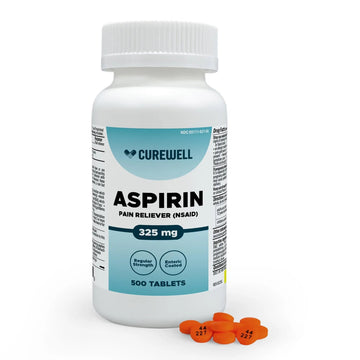 CUREWELL Enteric Coated Aspirin Tablets 325mg (500 Count) NSAID Pain Reliever & Fever Reducer Coated Aspirin for Adults - Regular Strength for Headache Arthritis Menstrual & Muscle Pain CUREWELLAu supplements