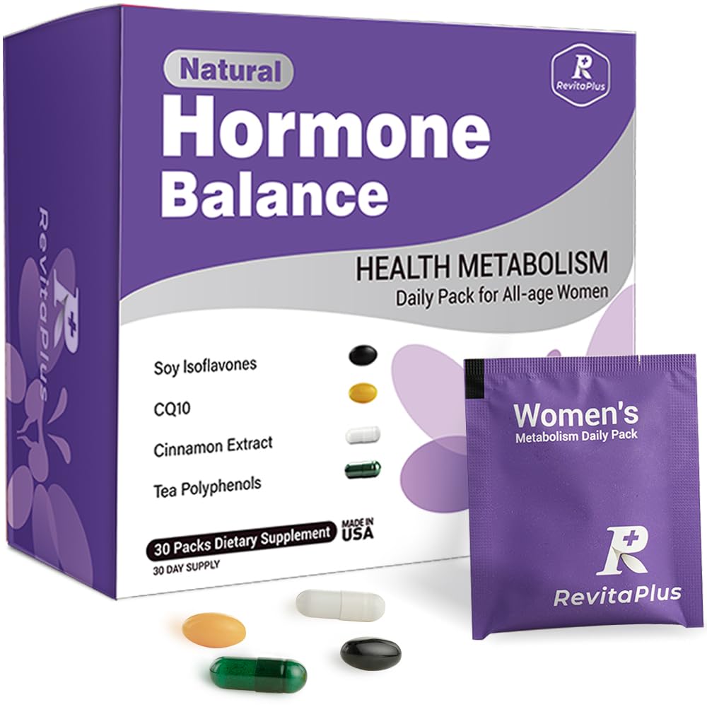 Natural Hormone Balance for Women, Menopause Supplements for Women with Evening Primrose Oil,CoQ10,Soy Isoflavones, Daily Pack Supports Peri+Menopause+Post, PMS,Metabolism,Mood,Energy 30Packs RevitaPlusAu supplements