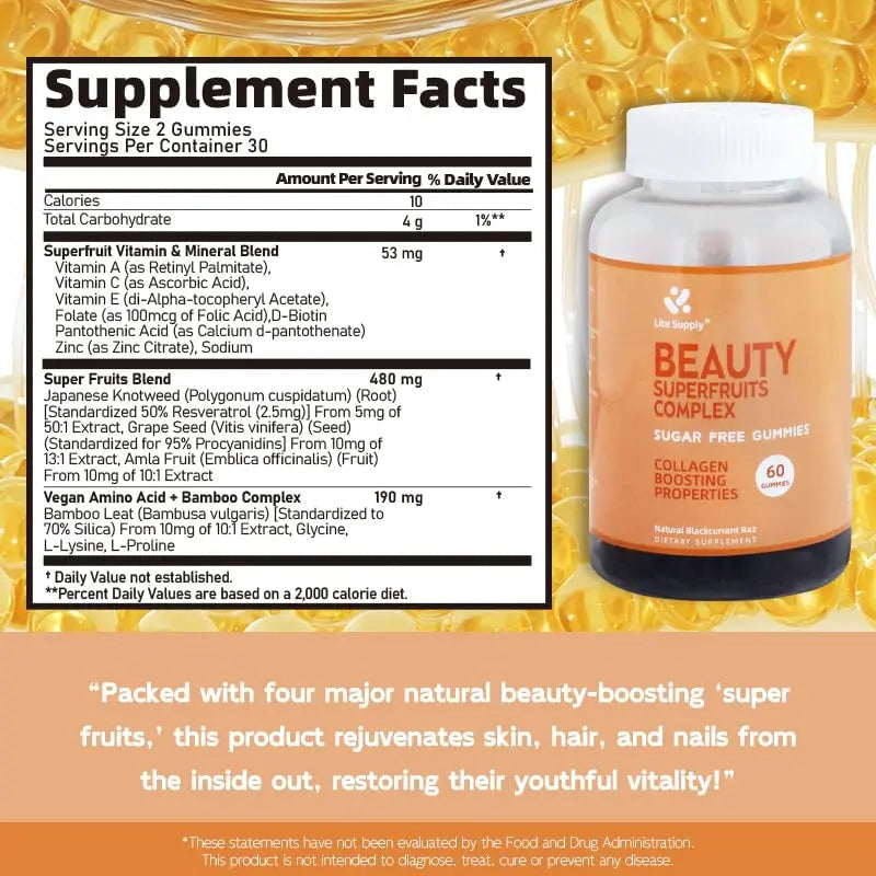 Women's Beauty Superfruits Complex and Multi Vitamin Gummies, 15 Essential Nutrients In One for Beauty Skin Hair Nails Lite SupplyAu supplements