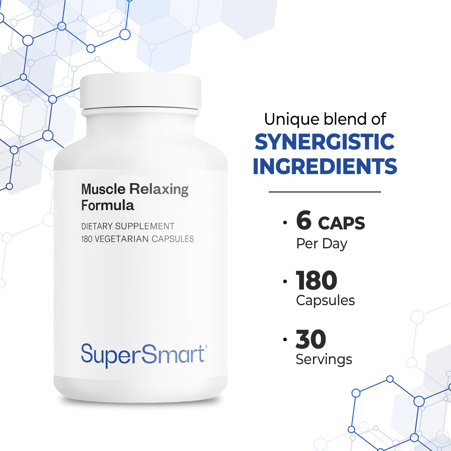 Supersmart - Muscle Relaxing Formula (Advanced Complex) - with Magnesium, Calcium, Vitamin E, Plants Extracts | Non-GMO & Gluten Free - 180 Vegetarian Capsules SupersmartAu supplements