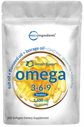 Ultra Omega 3-6-9 3600mg Perserv, 300 Burpless Softgels | Lemon Flavor Micro IngredientsAu supplements