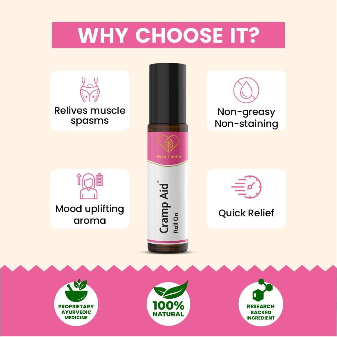 Cramp Aid Roll On for Menstrual Cramps | Instant Period Pain Relief | | Natural & Ayurvedic Alternative to hot Bags | Fits in Pocket GenericAu supplements