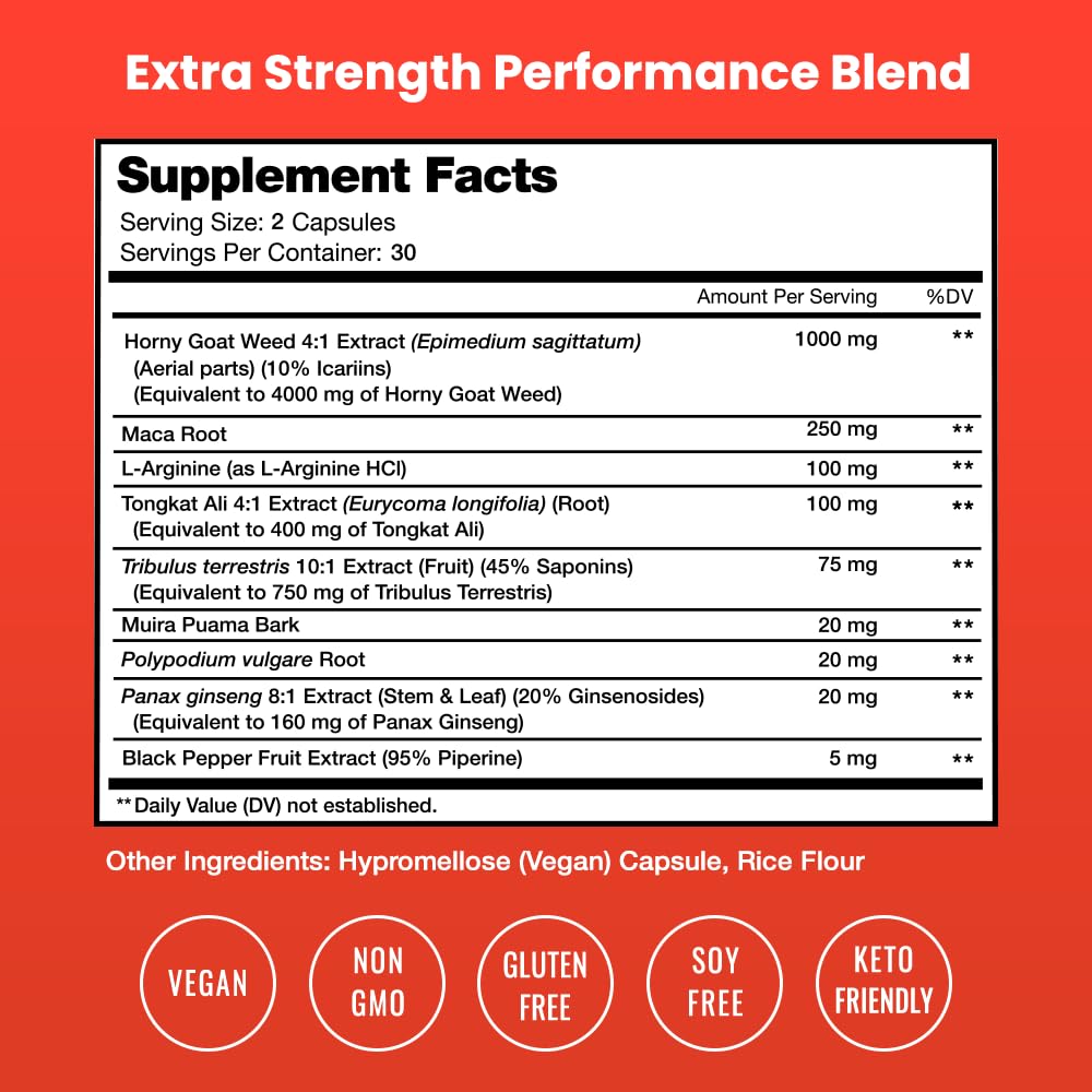 NutraChamps Horny Goat Weed, 1000mg Epimedium Energy Supplement, 10X Strength Icariin, Ginseng, Tribulus & Maca Pills for Women & Men, Enhanced Absorption with Black Pepper, 60 Vegan Capsules NutraChampsAu supplements