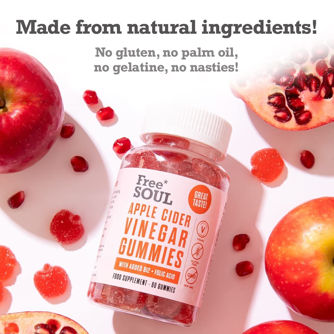 Apple Cider Vinegar Gummies with The Mother 1000mg Enhanced with Vitamin B12 & Folic Free SoulUS supplements