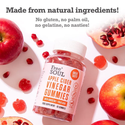 Apple Cider Vinegar Gummies with The Mother 1000mg Enhanced with Vitamin B12 & Folic Free SoulUS supplements
