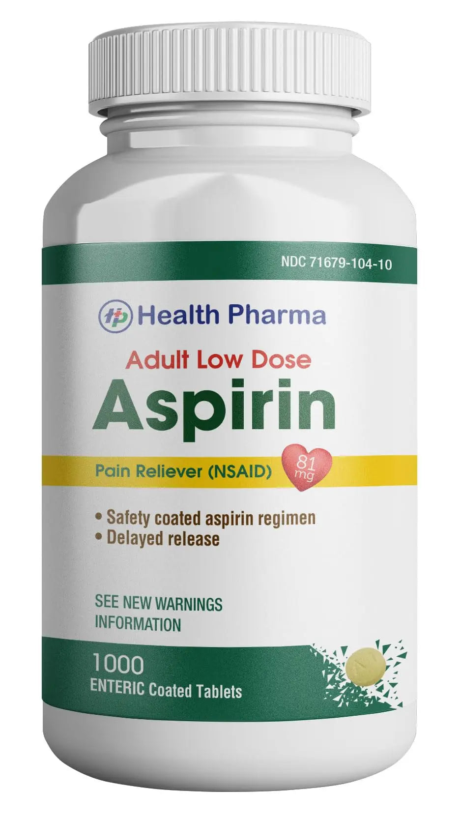 Health Pharma Aspirin 81 mg (1000 Enteric Coated Tablets) | Adult Low Dose Strength Pain Reliever (NSAID) | Safe Pain Relief for Minor Aches and Pain | Value Pack Generic Health PharmaAu supplements