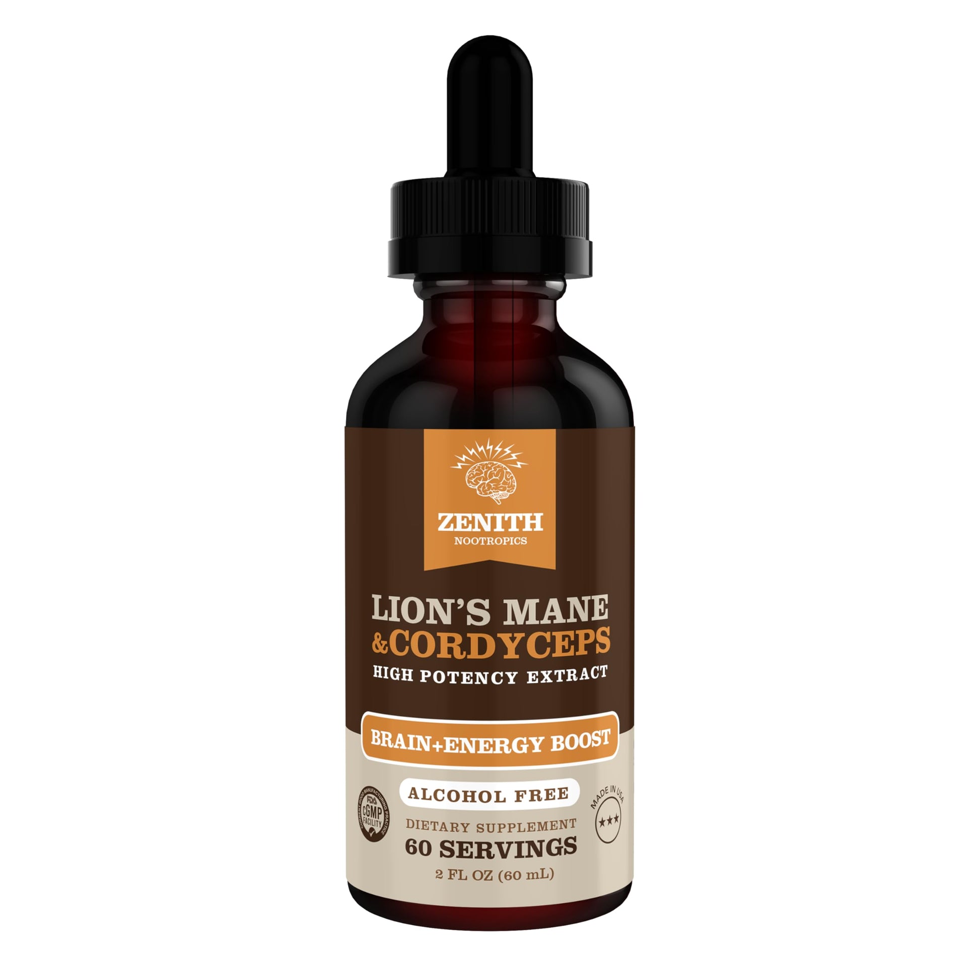 Zenith Nootropics Lion’s Mane & Cordyceps Supplement – Brain & Energy Support – Focus, Memory, Clarity, Immunity – Vegan, Alcohol-Free Tincture – Up-to 2-Month Supply, 2 fl oz Zenith NootropicsAu supplements