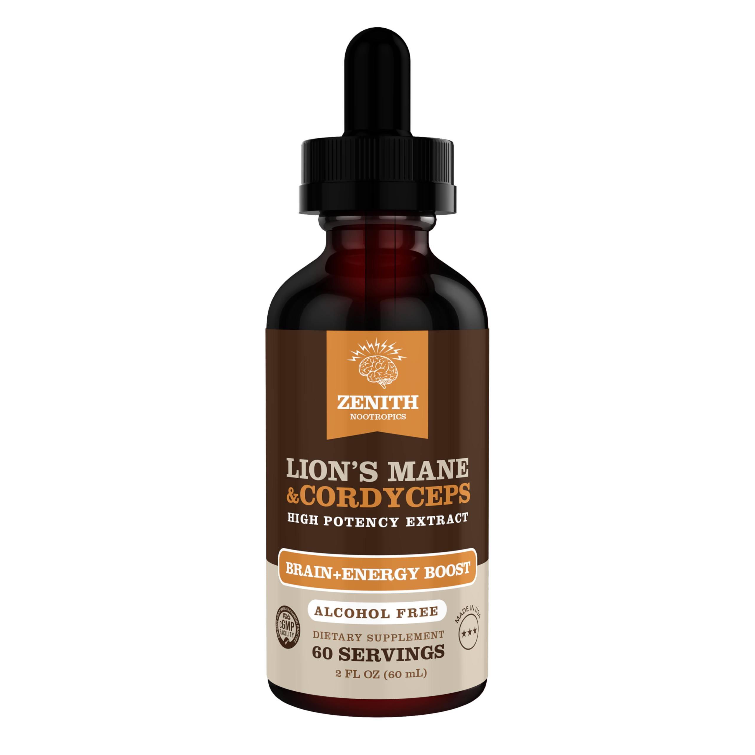 Zenith Nootropics Lion’s Mane & Cordyceps Supplement – Brain & Energy Support – Focus, Memory, Clarity, Immunity – Vegan, Alcohol-Free Tincture – Up-to 2-Month Supply, 2 fl oz Zenith NootropicsAu supplements