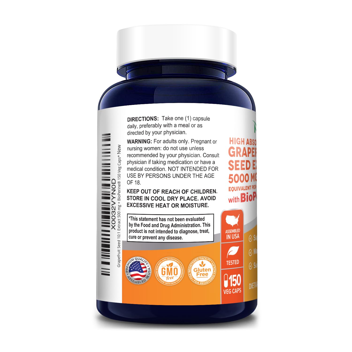 NusaPure Grapefruit Extract 5,000 mg per Capsule (Extract 10:1) Bioperine 150 Veggie caps (Gluten Free & Non-GMO) NusaPureAu supplements