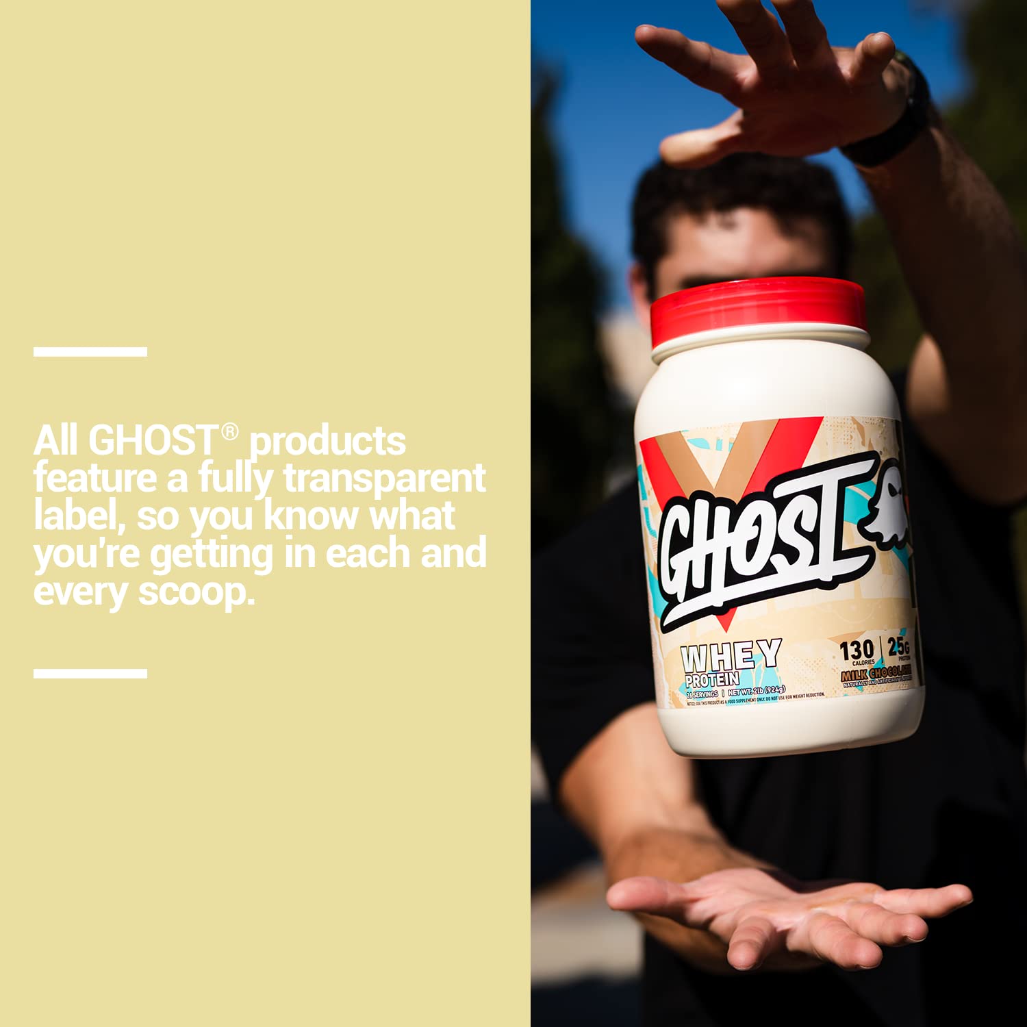 GHOST Whey Protein Powder, Milk Chocolate - 2LB Tub, 25G of Protein - Flavored Isolate GHOSTUS supplements