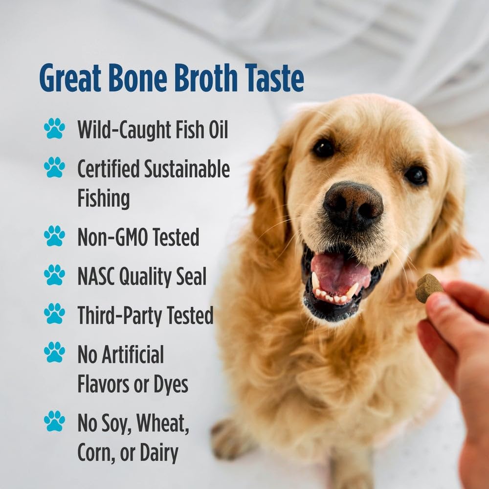 Nordic Naturals Pet Skin & Coat Soft Chews with Omega-3-30 Pork Bone Broth Flavored Soft Chews - Nutritional Support for Healthy Skin & a Soft and Shiny Coat - Non-GMO and IFOS Certified Nordic NaturalsAu supplements