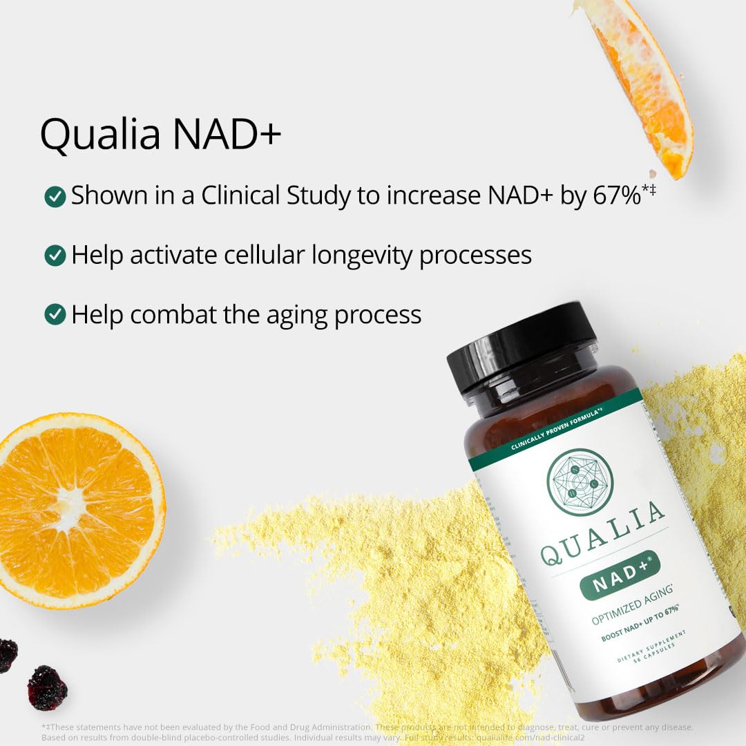 Qualia NAD Supplement — Clinically Proven to Boost NAD+ up to 67%. Optimized Aging, Energy, Focus. Elite NAD+ Booster Ingredients Nicotinamide Riboside (NIAGEN), Niacin, Niacinamide (1 Month Supply) QUALIA LIFE SCIENCESAu supplements