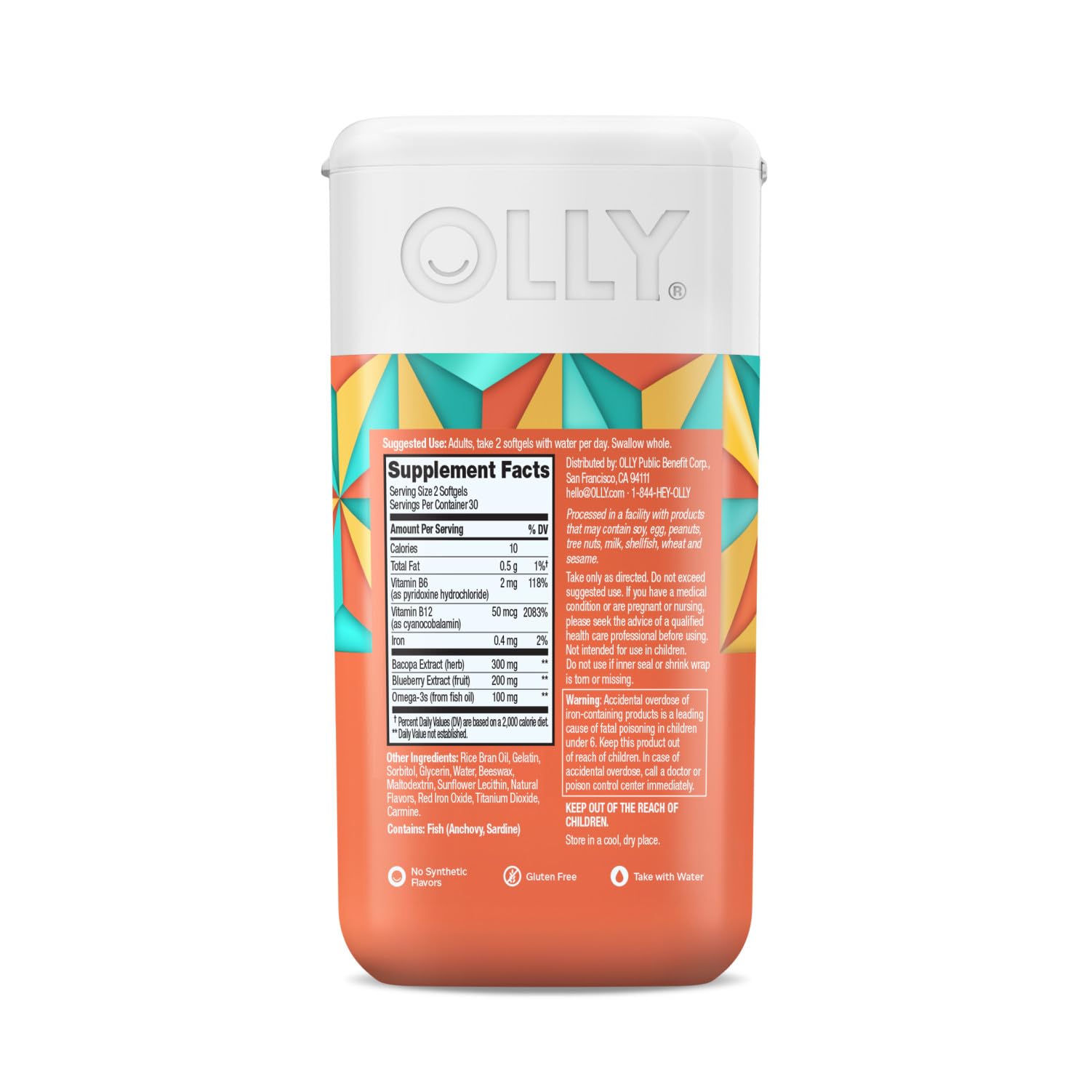 OLLY Ultra Strength Brain Softgels, Nootropic, Supports Healthy Brain Function, Memory, Focus and Concentration, Omega-3s, Vitamins B6 and B12, 30 Day Supply - 60 Count OLLYAu supplements