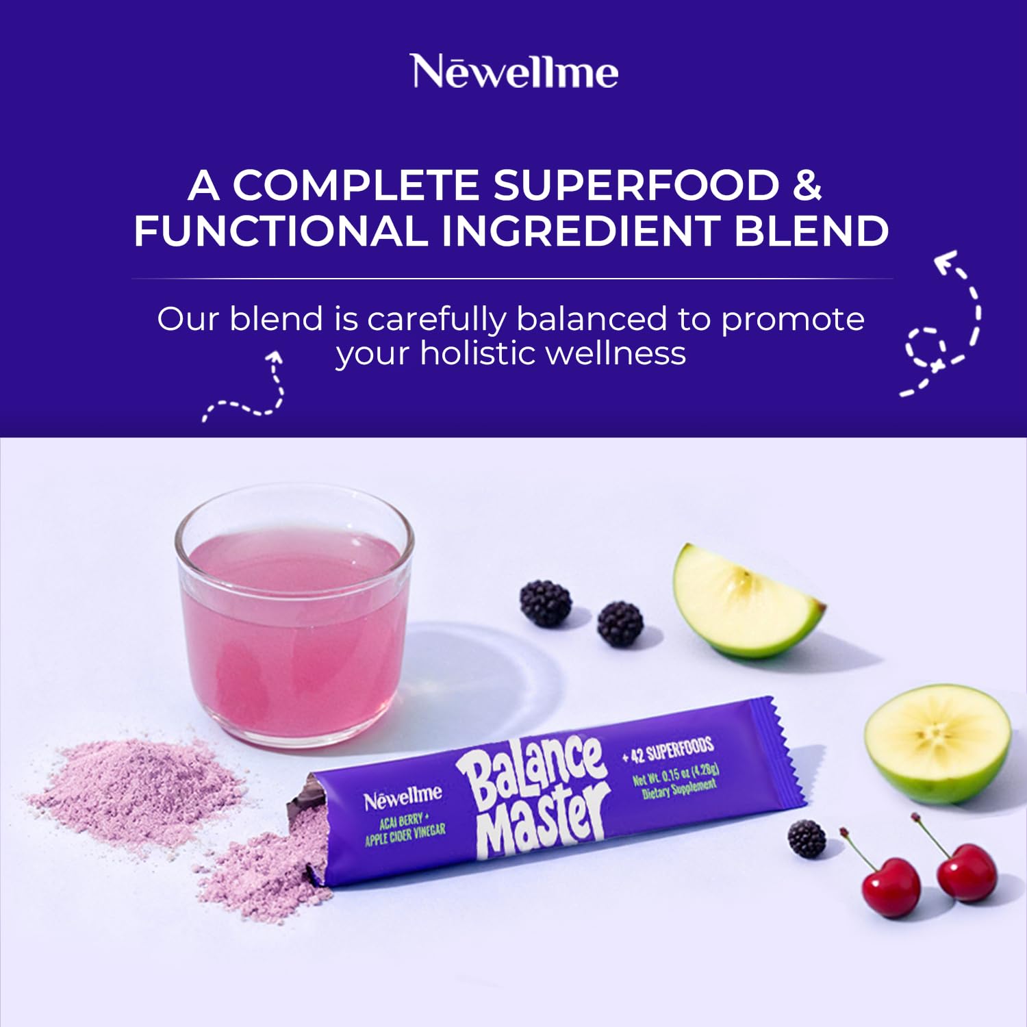NEWELLME Balance Master Acai Apple Cider Vinegar Powder, Healthy Blood Sugar Support, Probiotics & Digestive Enzymes for Metabolic Support, Vegan Non-GMO, 14 Servings NEWELLMEAu supplements