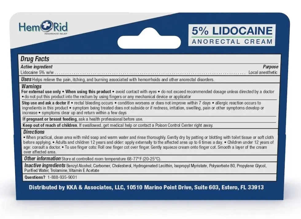 HemRid Maximum Strength Lidocaine Cream for Pain Management. Fast-Acting Hemorrhoid Solution with 5% Lidocaine. Instant Anal Itch and Numbing Effect HemRidAu supplements