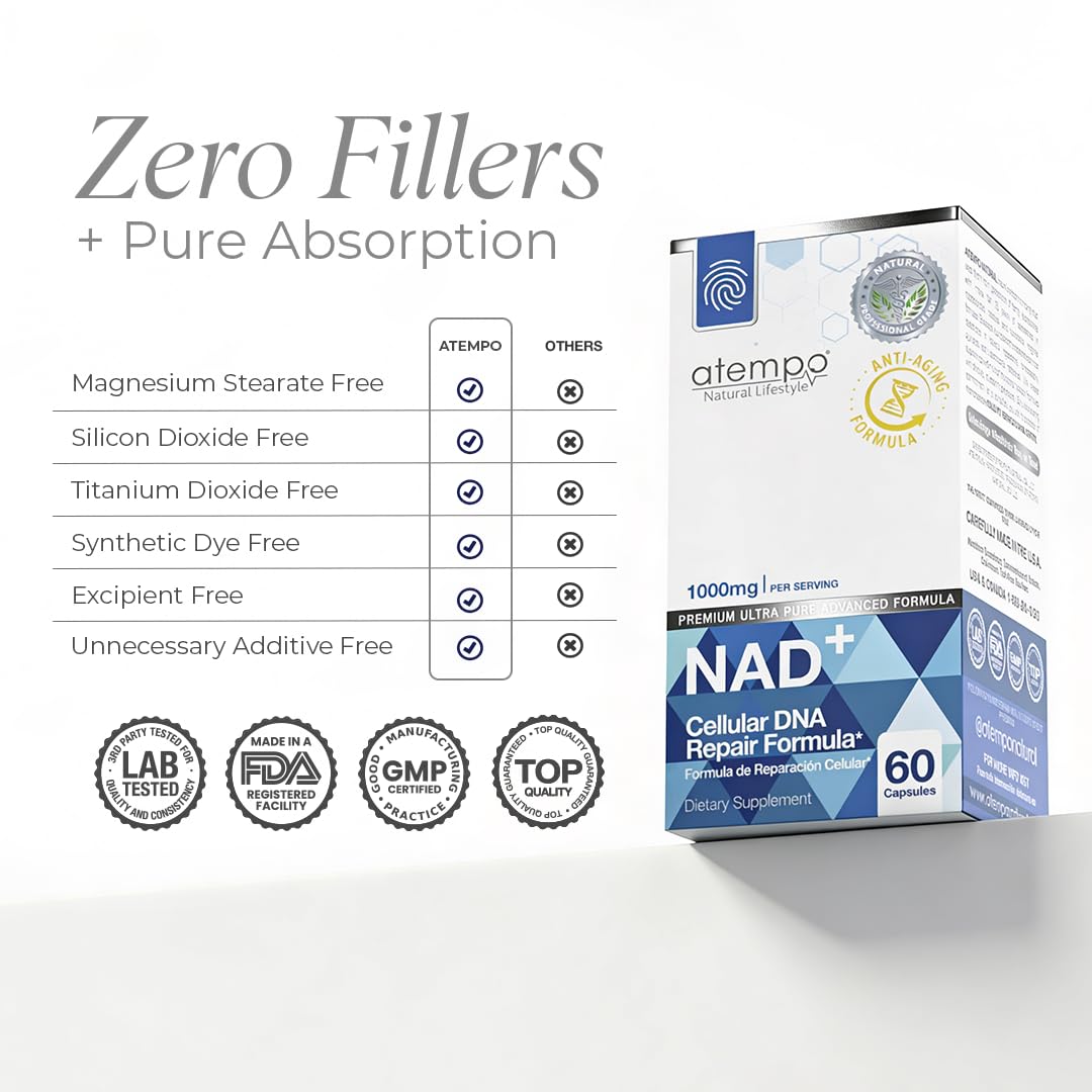 NAD+ Supplement 1000 mg High Absorption – Supports Energy, Cellular Health, Brain Function, and Healthy Aging – Pure NAD Formula with 60 Capsules ATEMPO NATURAL LIFESTYLEAu supplements