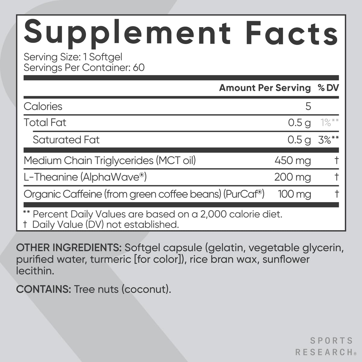 Sports Research L-Theanine Supplement with Caffeine & Coconut MCT Oil - Focused Energy, Alertness & Relaxation Without Drowsiness - 200mg L Theanine, 100mg Organic Caffeine - 60 Liquid Softgels Sports ResearchAu supplements