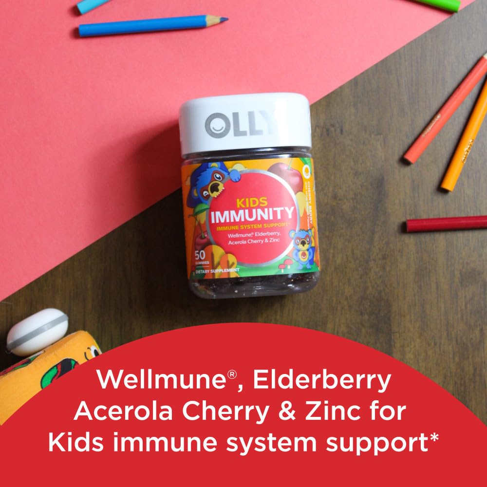 OLLY Kids Immunity Gummy, Immune Support, Wellmune, Elderberry, Vitamin C, Zinc & Kids Multivitamin Gummy Worms, Overall Health and Immune Support, Vitamins and Minerals A, C, D OLLYUS supplements