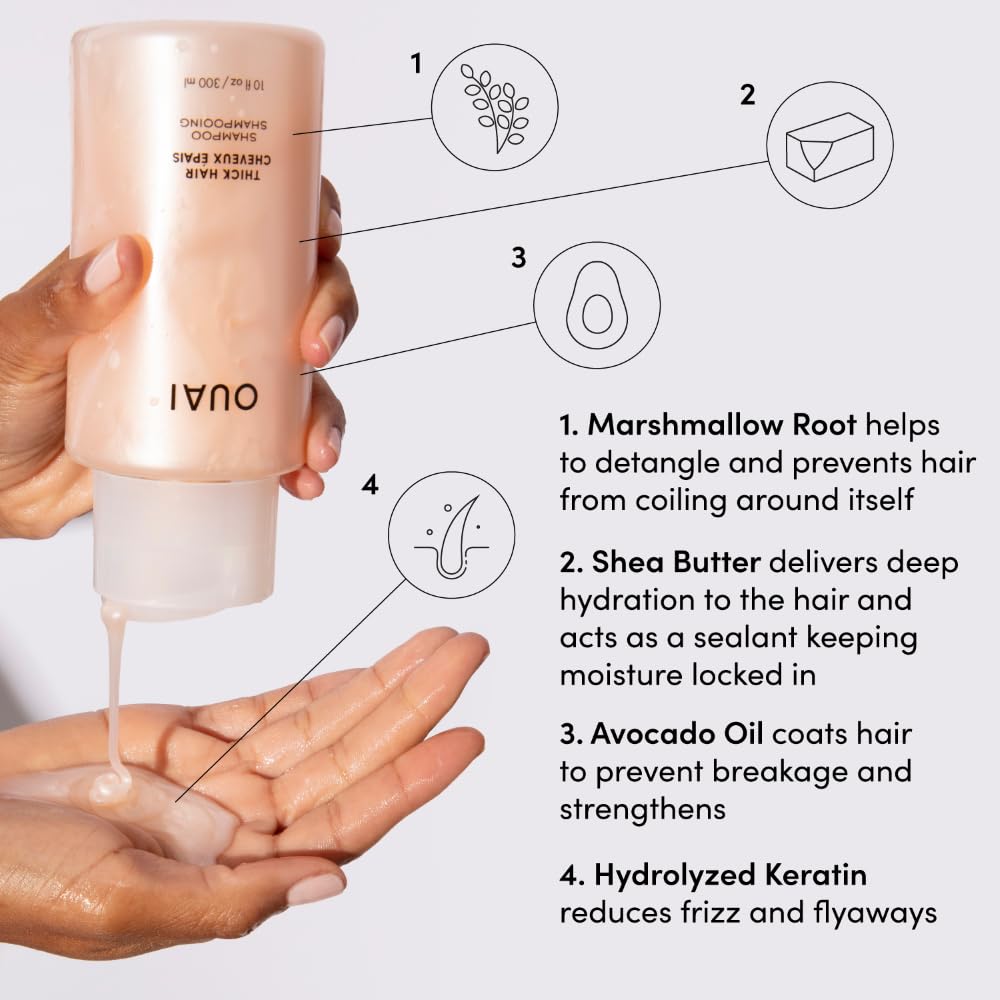 OUAI Thick Hair Shampoo & Conditioner Set, Travel Size - Moisturizing Shampoo & Conditioner - With Keratin, Marshmallow Root, Shea Butter & Avocado Oil - Sulfate, Paraben & Phthalate Free (3 Oz) OUAIAu supplements