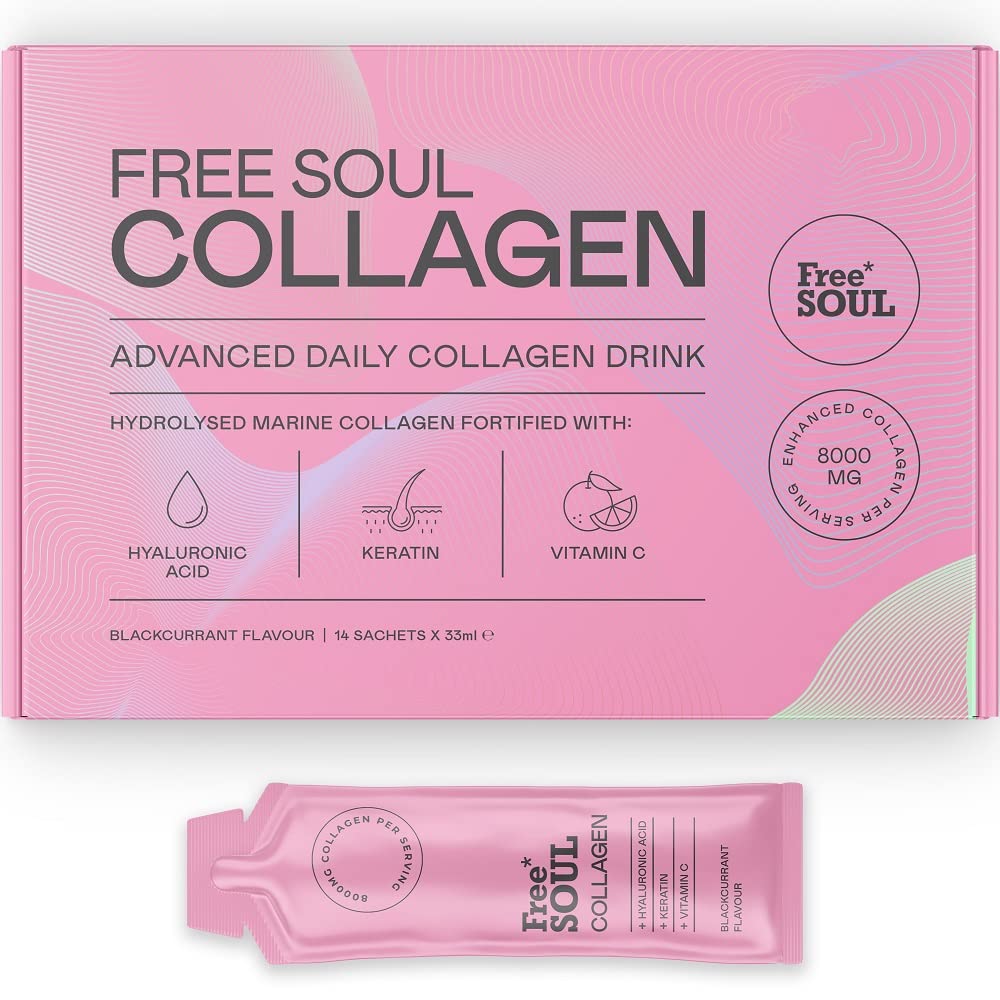 Marine Collagen Liquid 8000mg with Hyaluronic Acid, Keratin, & Vitamin C, 14 x 8000mg Hydrolysed Collagen Free SoulAu supplements
