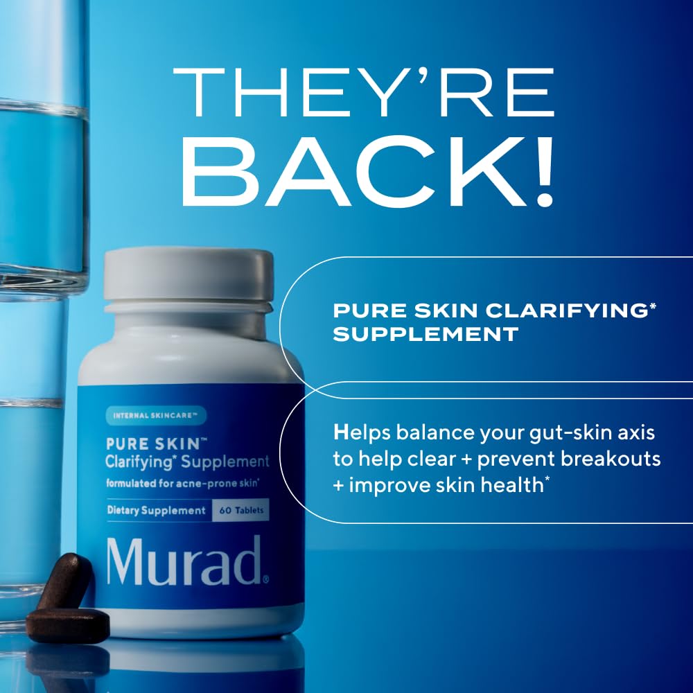 Murad Pure Skin Acne Supplements – 60 Tablets – Clear Skin Support with Blend of Vitamin A & B6, Zinc, Amino Acids, & Burdock Root – Promotes Healthy Skin, Oil Balance, Gut Health & Stress Relief MuradAu supplements