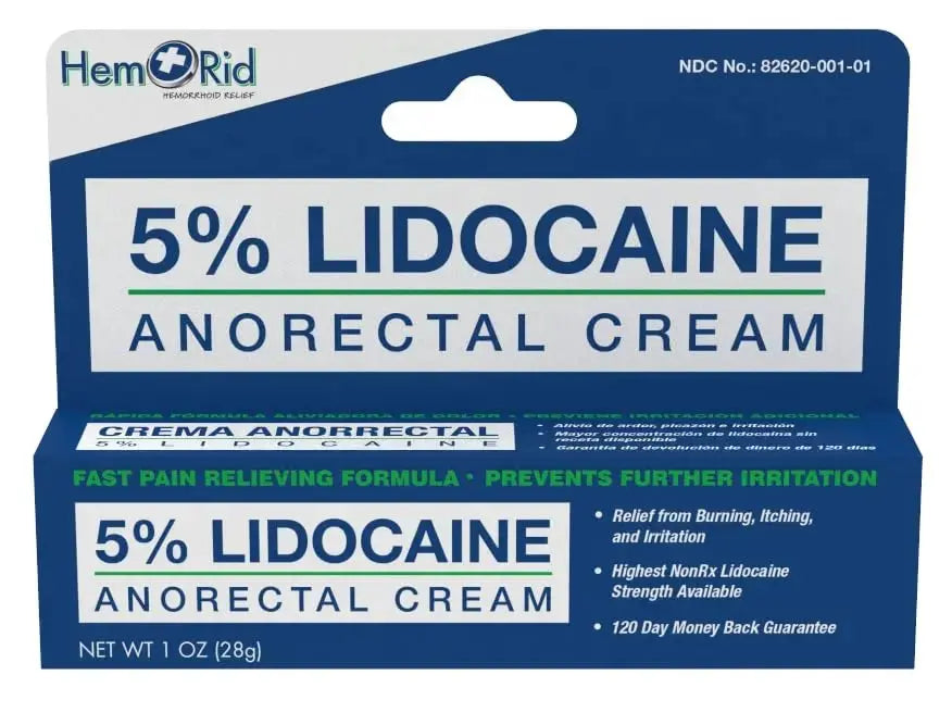 HemRid Maximum Strength Lidocaine Cream for Pain Management. Fast-Acting Hemorrhoid Solution with 5% Lidocaine. Instant Anal Itch and Numbing Effect HemRidAu supplements