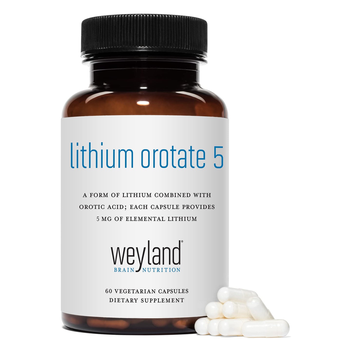 Lithium Orotate - 5mg of Elemental Lithium per Vegetarian Capsule Weyland Brain NutritionUS supplements