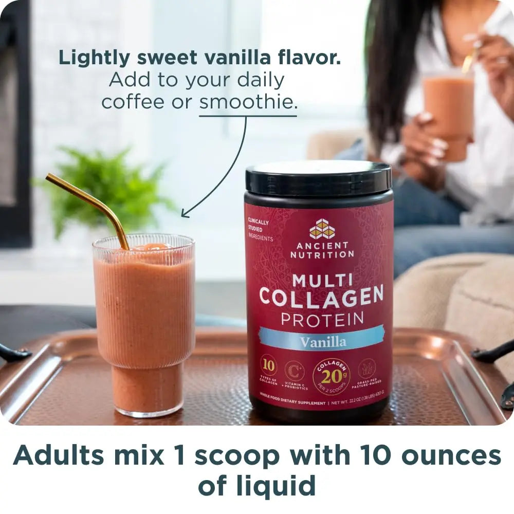 Ancient Nutrition Organic Supergreens Powder, Mango, 25 Servings + Multi Collagen Protein Powder, Vanilla, 60 Servings Ancient Nutritionnz supplements