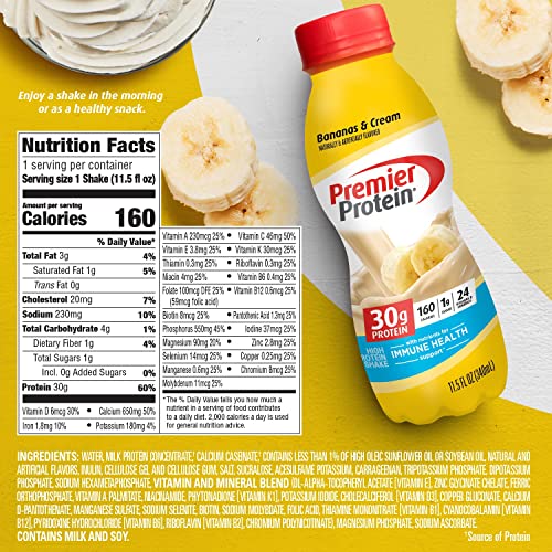 Premier Protein Shake, Bananas & Cream, 30g Protein, 1g Sugar, 24 Vitamins & Minerals Premier ProteinUS supplements