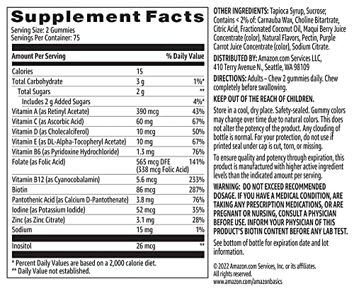 Amazon Basics Adult Multivitamin Gummies, Mixed Berry & Cherry, 150 Gummies, 75-Day Supply, Pack of 1 (Previously Solimo) Amazon BasicsAu supplements