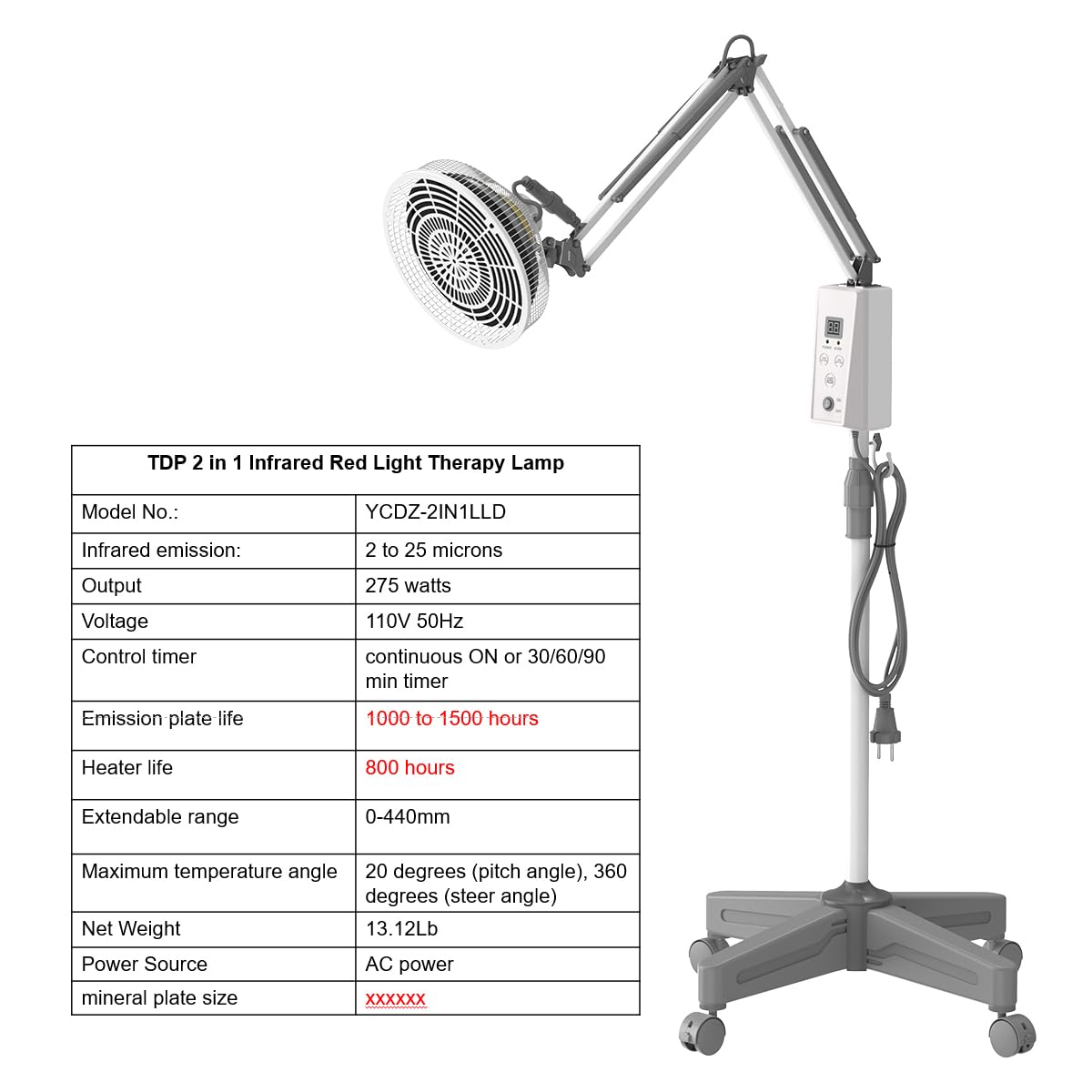 TDP and Infrared Red Light Therapy with Base, 2 in 1 Infrared Heat Lamp Device with 275W Bulb YUNCHIAu supplements