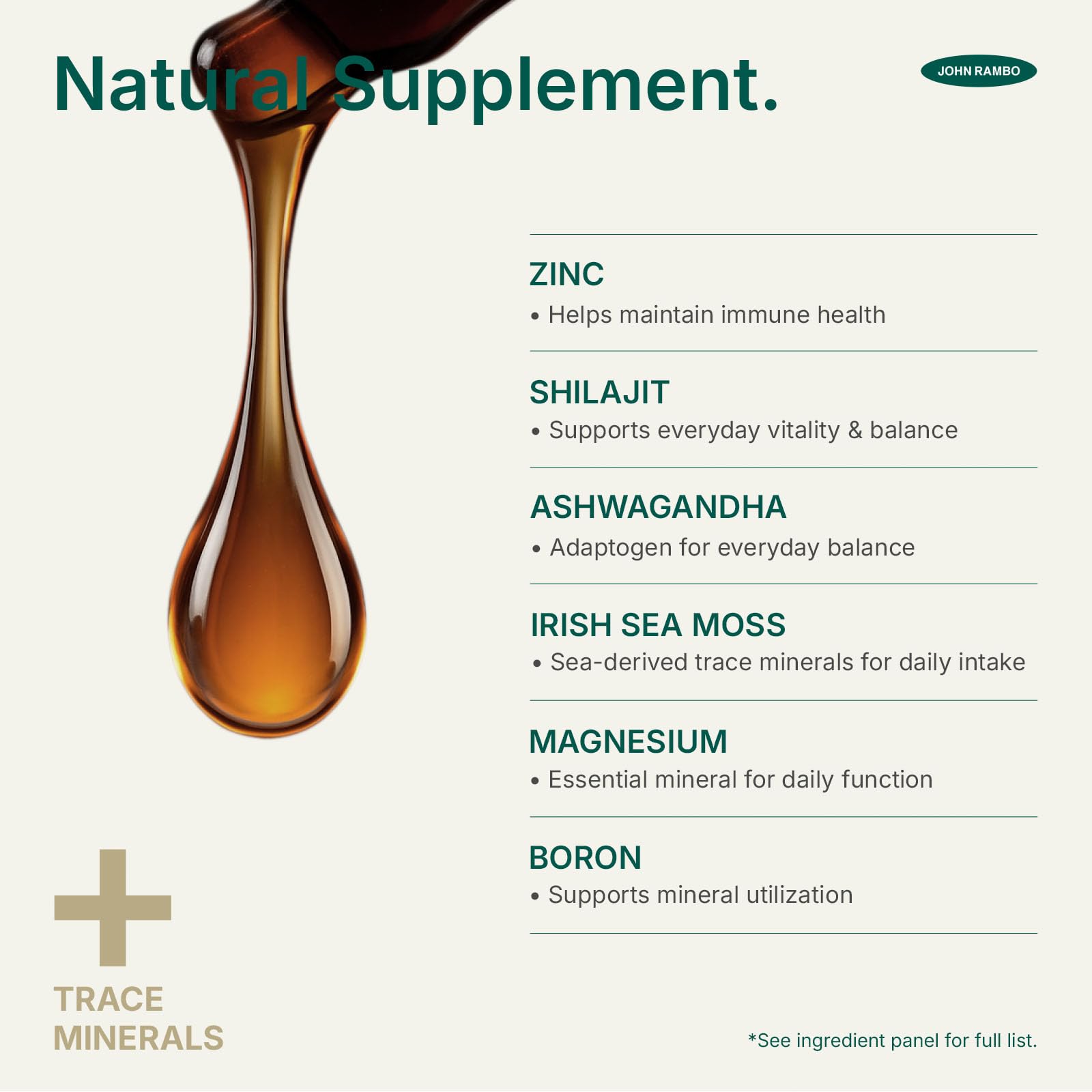 JOHN RAMBO Shilajit Liquid Drops with Sea Moss, Ashwagandha, Zinc, and Magnesium – Liquid Multimineral Supplement for Women and Men – Terra Mineral JOHN RAMBOAu supplements