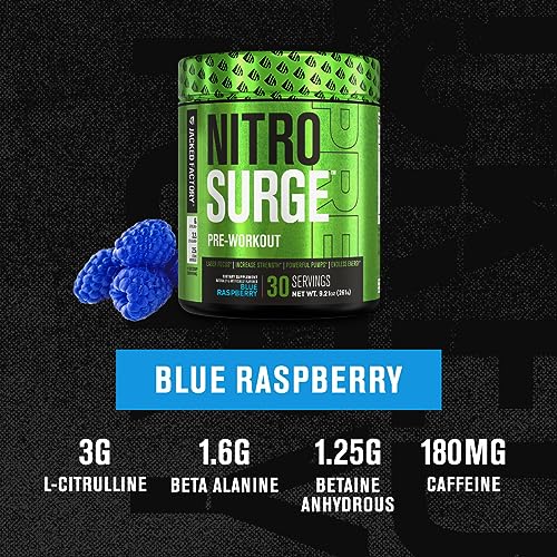 NITROSURGE Pre Workout Supplement - Energy Booster, Instant Strength Gains Jacked FactoryAu supplements
