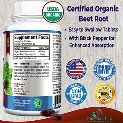 YUMMYVITE Organic Beet Root Powder Tablets - 1350mg with Black Pepper for Faster YUMMYVITEUS supplements