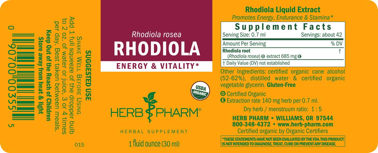 Herb Pharm Certified Organic Rhodiola Root Extract for Energy, Endurance and Stamina Herb PharmUS supplements
